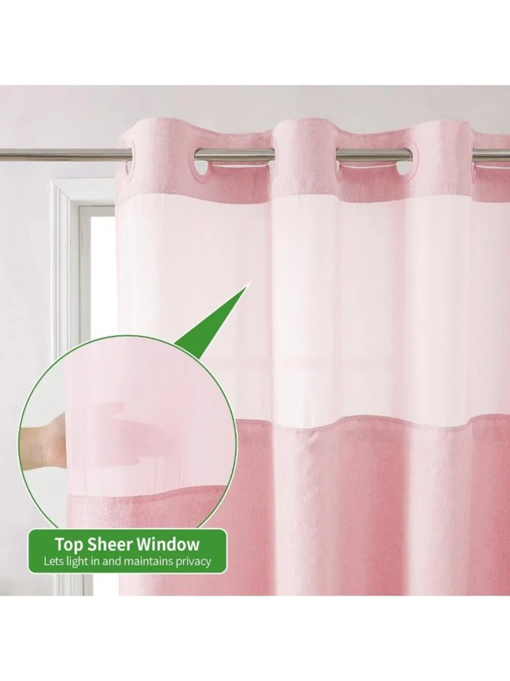 Linen Texture Shower Curtain with Snap-in Liner, 71x80, Pink - No Hook Design